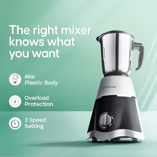 Longway Super Dlx Mixer Grinder | Up to 700 Watt Powerful Motor | 3 Jars for Grinding, Mixing, Juicing | 2 Year Warranty (Black & Gray, 3 Jars) - Image 3
