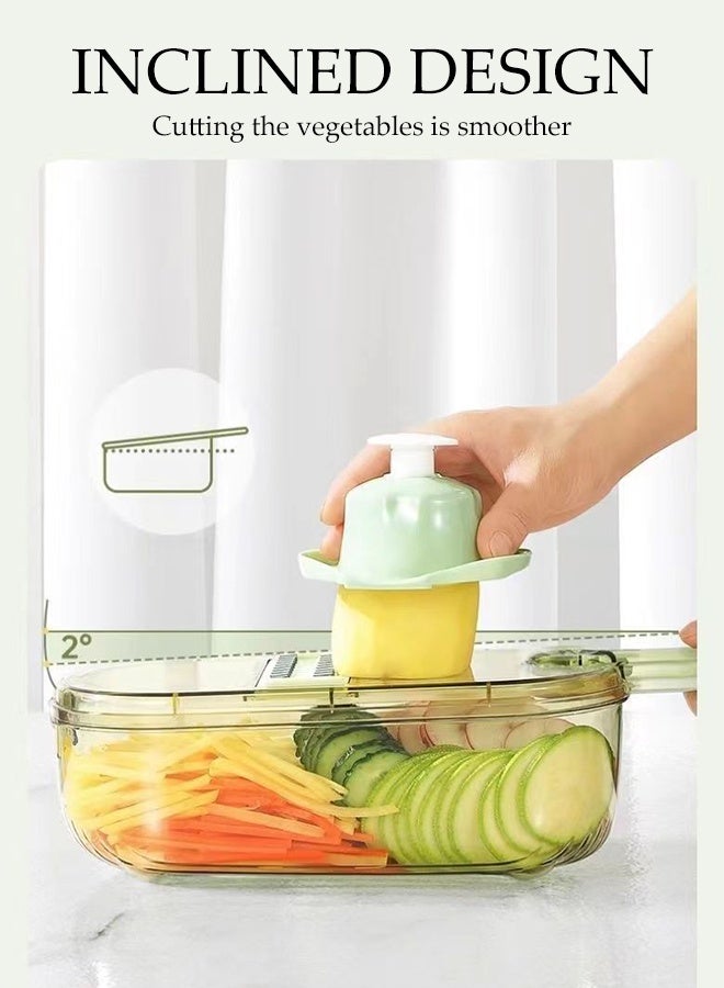 DUNISO مبشرة خضروات متعددة الوظائف 6 في 1 مع مقبض مريح ومبشرة يدوية مع حاوية طعام ومبشرة خضروات آمنة ومفرمة خضروات قابلة للتعديل من الفولاذ المقاوم للصدأ وقطاعة فواكه للاستخدام المنزلي - Image 3