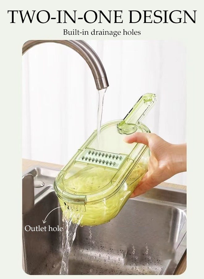 DUNISO مبشرة خضروات متعددة الوظائف 6 في 1 مع مقبض مريح ومبشرة يدوية مع حاوية طعام ومبشرة خضروات آمنة ومفرمة خضروات قابلة للتعديل من الفولاذ المقاوم للصدأ وقطاعة فواكه للاستخدام المنزلي - Image 5