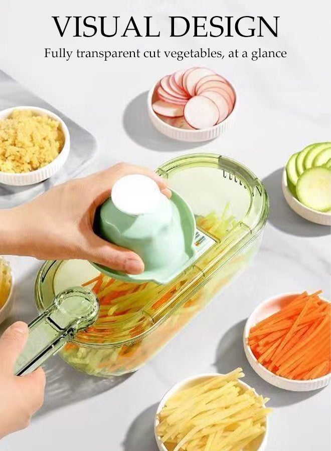 DUNISO مبشرة خضروات متعددة الوظائف 6 في 1 مع مقبض مريح ومبشرة يدوية مع حاوية طعام ومبشرة خضروات آمنة ومفرمة خضروات قابلة للتعديل من الفولاذ المقاوم للصدأ وقطاعة فواكه للاستخدام المنزلي - Image 2