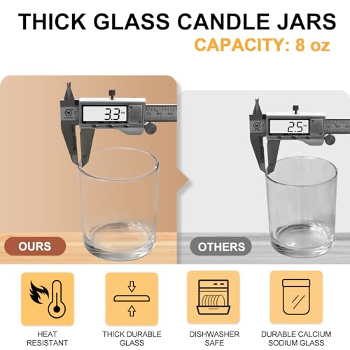 SHOWIN 8 OZ Thick Candle Jars for Making Candles 15 Pcs, Clear Empty Jars with Wood Lids for Candle Making, Sample Container - Image 2
