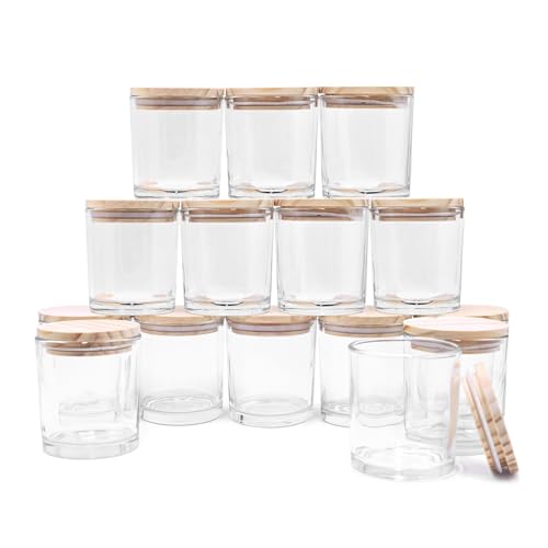 SHOWIN 8 OZ Thick Candle Jars for Making Candles 15 Pcs, Clear Empty Jars with Wood Lids for Candle Making, Sample Container - Image 1