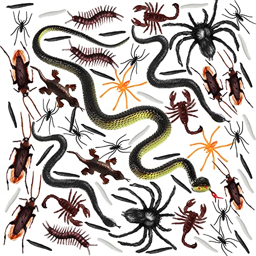 Chalyna 181 Pieces Fake Spiders Plastic Insects Realistic Spider Snake Cockroaches Chilopoda Scorpion Creepy Rubber Worm for Prank Trick Fool Day Halloween Christmas Decoration Party Favors 11 Type - Image 1