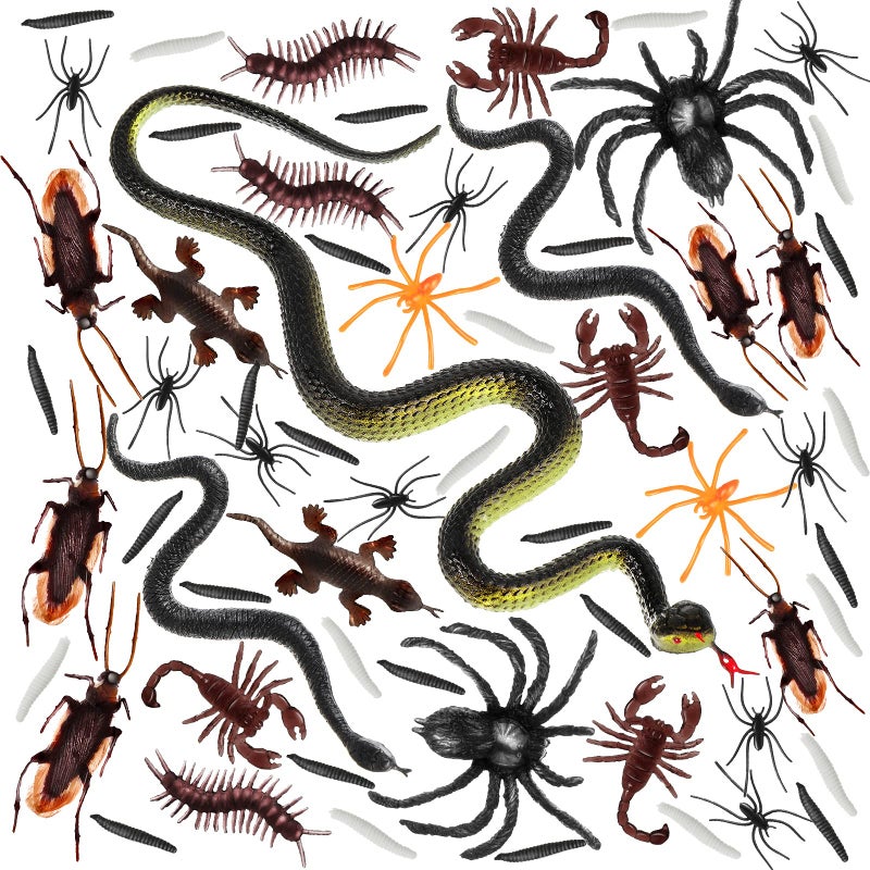 Chalyna 181 Pieces Fake Spiders Plastic Insects Realistic Spider Snake Cockroaches Chilopoda Scorpion Creepy Rubber Worm for Prank Trick Fool Day Halloween Christmas Decoration Party Favors 11 Type - Image 2