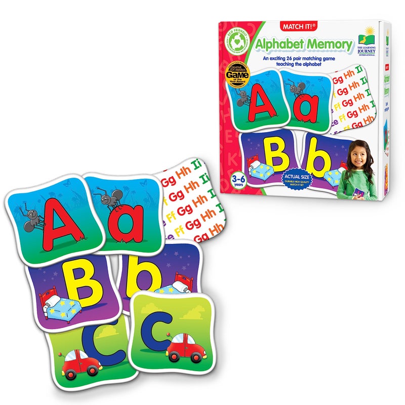 The Learning Journey Match It Memory Alphabet Capital and Lowercase Letter Matching Game with 26 Matching Pairs Memory Games for Kids 3 and Up Award Winning Toys