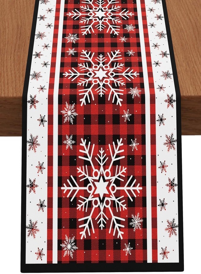 CHAMBERY Christmas Table Runner,13''X72'' Seasonal Snowflakes Christmas Decorations Table Runner, Red and Black Buffalo, Perfect for Party Dinner Table Decor,Kitchen,Mantel,Bedroom Decoration - Image 1