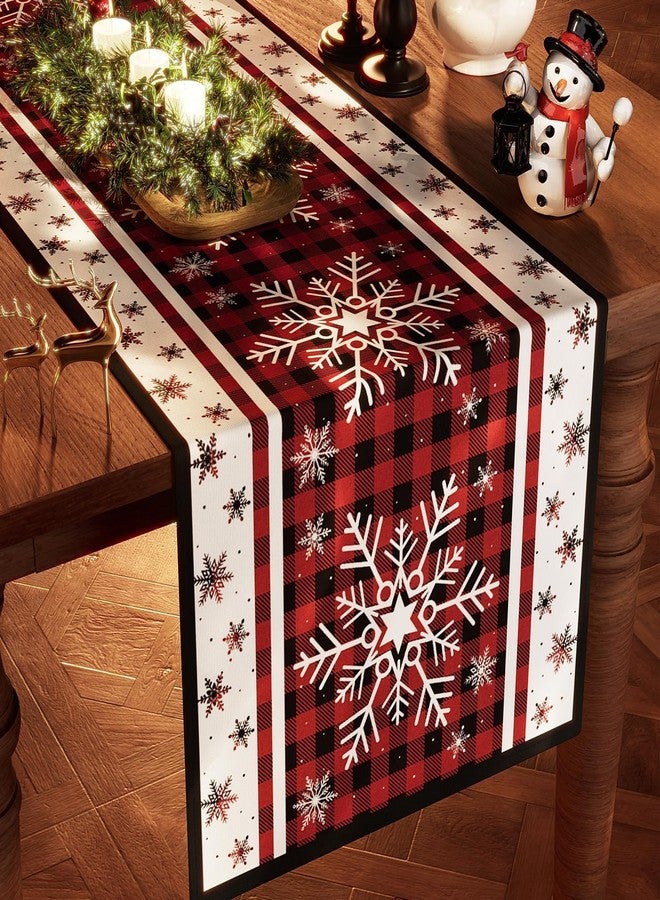 CHAMBERY Christmas Table Runner,13''X72'' Seasonal Snowflakes Christmas Decorations Table Runner, Red and Black Buffalo, Perfect for Party Dinner Table Decor,Kitchen,Mantel,Bedroom Decoration - Image 2