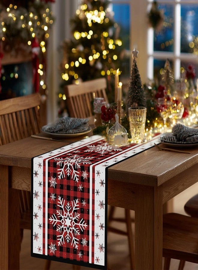 CHAMBERY Christmas Table Runner,13''X72'' Seasonal Snowflakes Christmas Decorations Table Runner, Red and Black Buffalo, Perfect for Party Dinner Table Decor,Kitchen,Mantel,Bedroom Decoration - Image 3