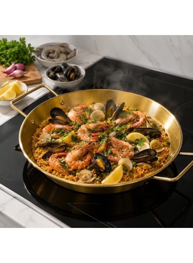 Stainless steel frying pan for cooking Spanish seafood, non-stick lobster cooking pot, and storage and serving bowl. 24cm gold kitchen utensils. - Image 4