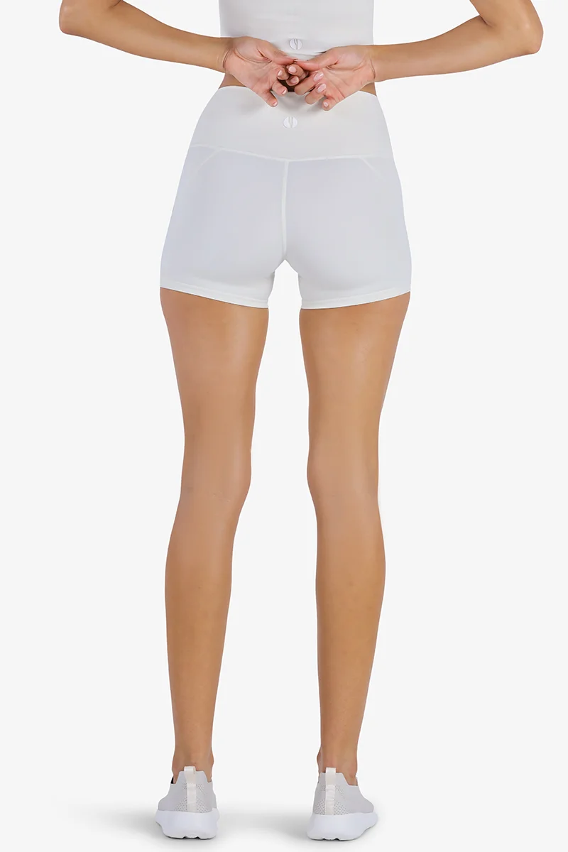 YesEco YesEco Women’s White Activewear Shorts – Stretchable Skin-Fit Tights for Cycling, Gym, Running & Yoga – Sustainable Recycled Nylon & Spandex