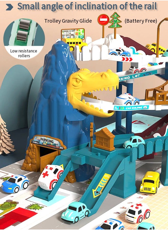 Vixplorn Dinosaur Race Track Playset for Boys Kids 3-5, Dinosaur Climbing Hills Car Track Play Set with 10 Mini Racer Cars, Kids Car Ramp Track Toys for 3 4 5 6 7 8 Year Old Boys Girls  - Image 4