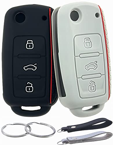 REPROTECTING Silicone Rubber Key Fob Cover Compatible with 20062015 Volkswagen Beetle CC Eos GTI Golf Jetta Passat Rabbit Tiguan Touareg NBG735868T NBG0100180T BlackGrey