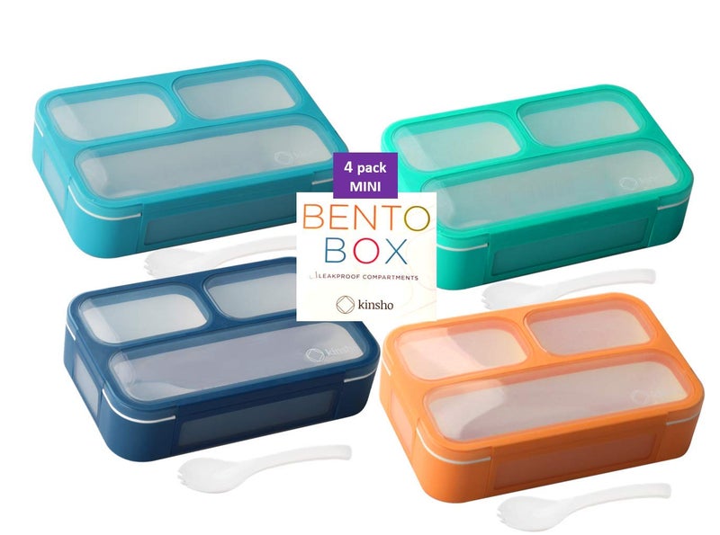 Snack Containers  SMALL Bento Lunch Boxes for Kids Girls Boys  MINI Leakproof Box Portion Container for School  Blue Navy Aqua Orange 4 Pack