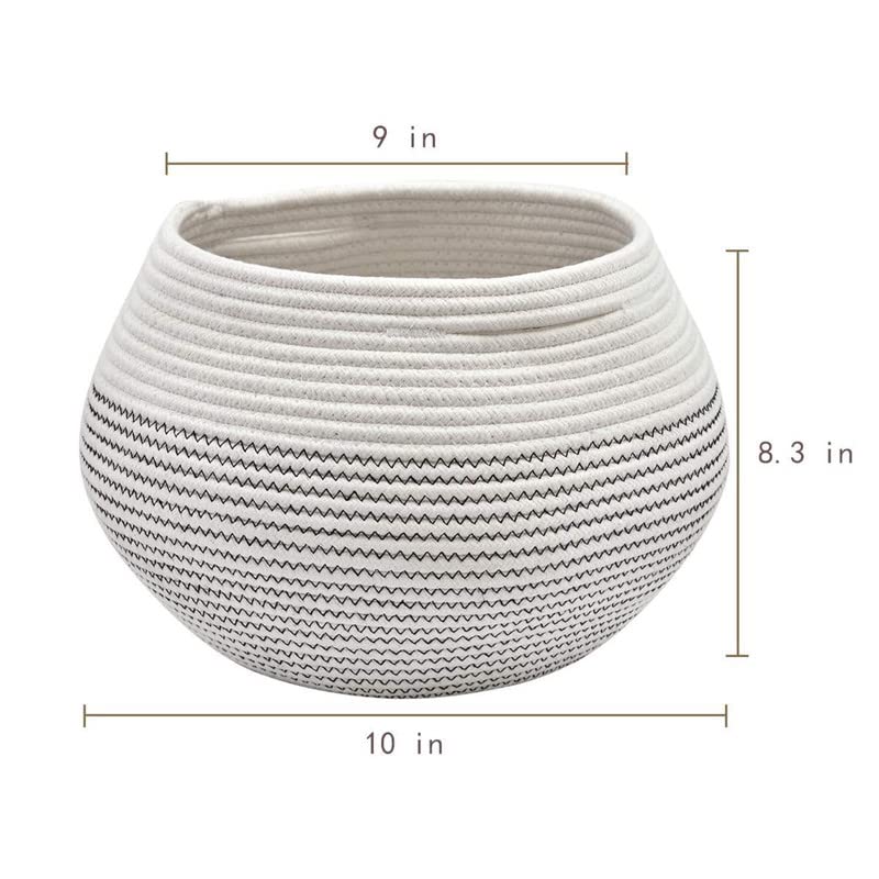 GRATIFY Mansa Traders Cute Round Basket Cotton Rope Jute Baskets in Living Room Woven Towel Basket Bedroom Storage Bakset for Children Corner Plant Basket Indoor Jute 10D x 83H White Black  - Image 2