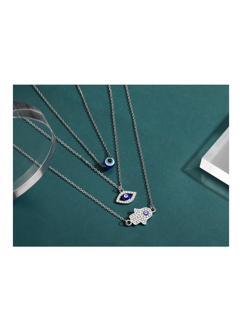 Generic - Dainty Evil Eye Necklace Set - Turkish Blue Eye Hand Pendant Jewelry for Women and Girls, Unique Lucky Protection Gift for Birthdays, Valentine's Day, and Thanksgiving (3 Pieces) - Image 1