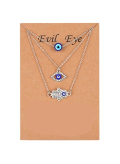 Dainty Evil Eye Necklace Set - Turkish Blue Eye Hand Pendant Jewelry for Women and Girls, Unique Lucky Protection Gift for Birthdays, Valentine's Day, and Thanksgiving (3 Pieces)