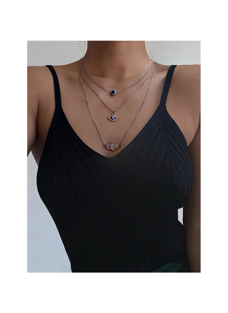 Generic - Dainty Evil Eye Necklace Set - Turkish Blue Eye Hand Pendant Jewelry for Women and Girls, Unique Lucky Protection Gift for Birthdays, Valentine's Day, and Thanksgiving (3 Pieces) - Image 1