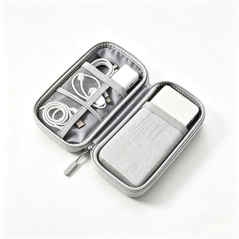 Waterproof Double Layer Electronic Accessories Storage Bag, Portable Travel Organizer Carry Pouch for Cables, Charger, Phone, Power Bank, Earphones & Hard Drive, Gray - Image 3