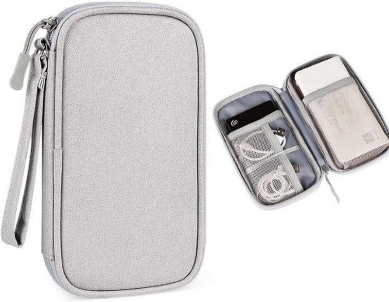 Waterproof Double Layer Electronic Accessories Storage Bag, Portable Travel Organizer Carry Pouch for Cables, Charger, Phone, Power Bank, Earphones & Hard Drive, Gray - Image 1