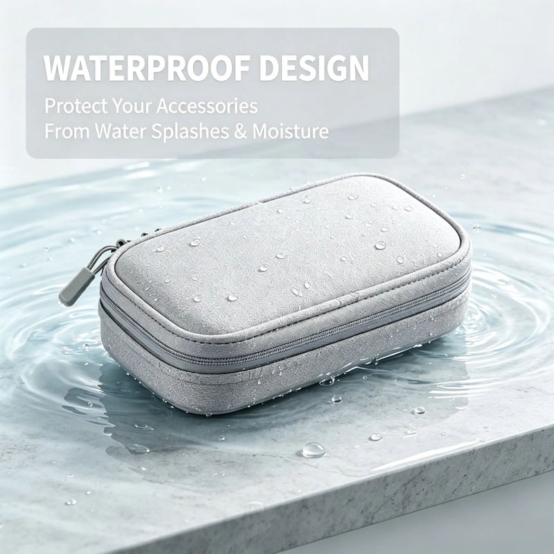 Waterproof Double Layer Electronic Accessories Storage Bag, Portable Travel Organizer Carry Pouch for Cables, Charger, Phone, Power Bank, Earphones & Hard Drive, Gray - Image 4