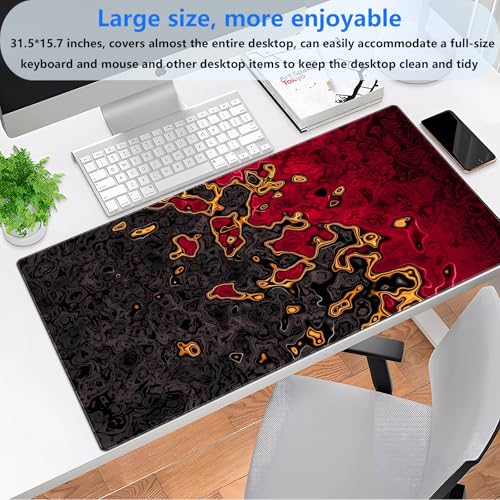 Shalysong Red and Black Large Gaming Mouse Pad Fluid Abstract Art Desk Mat 315x157 inch Extended XL NonSlip MicroFiber Surface with Natural Rubber Base for Computer Laptop Home or Office Use - Image 3