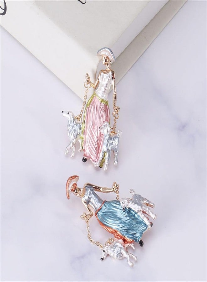 OIDIMS Funny Dog-Walking Modern Girl Brooch Pin For Women Lady Fashion Animal Pet Scarf Shawl Lapel Pins Clip Dainty Cute Badge Corsage Clothes Accessories Elegant Wedding Party Graduation Jewelry Gifts (Pink) - Image 4