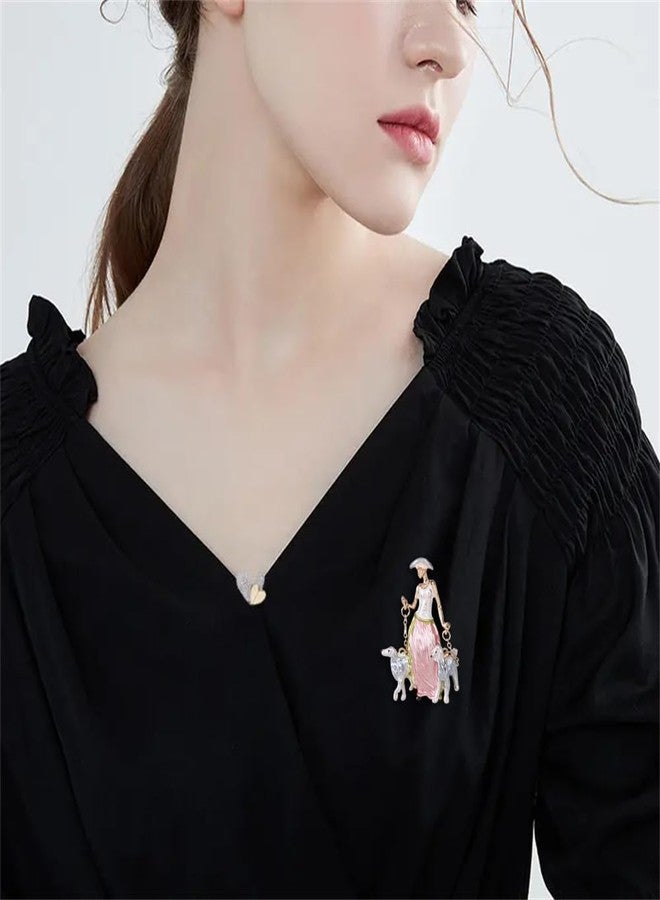 OIDIMS Funny Dog-Walking Modern Girl Brooch Pin For Women Lady Fashion Animal Pet Scarf Shawl Lapel Pins Clip Dainty Cute Badge Corsage Clothes Accessories Elegant Wedding Party Graduation Jewelry Gifts (Pink) - Image 3