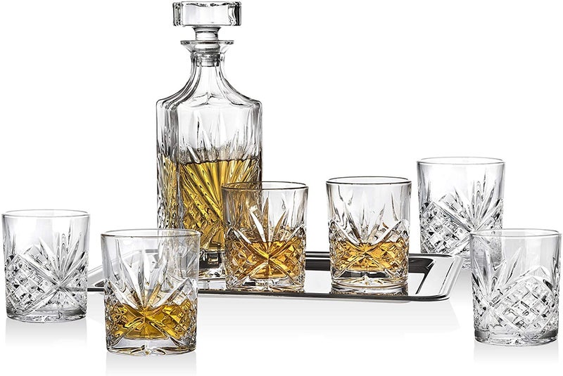 MARTVIA MARTVIA Crystal Whiskey Decanter Set, Hand Made Liquor Decanter Set with 6 Whiskey Glasses, Premium Whiskey Glasses Set for Men, Glasses Decanter Set for Liquor Alcohol Bourbon Whisky  - Image 1