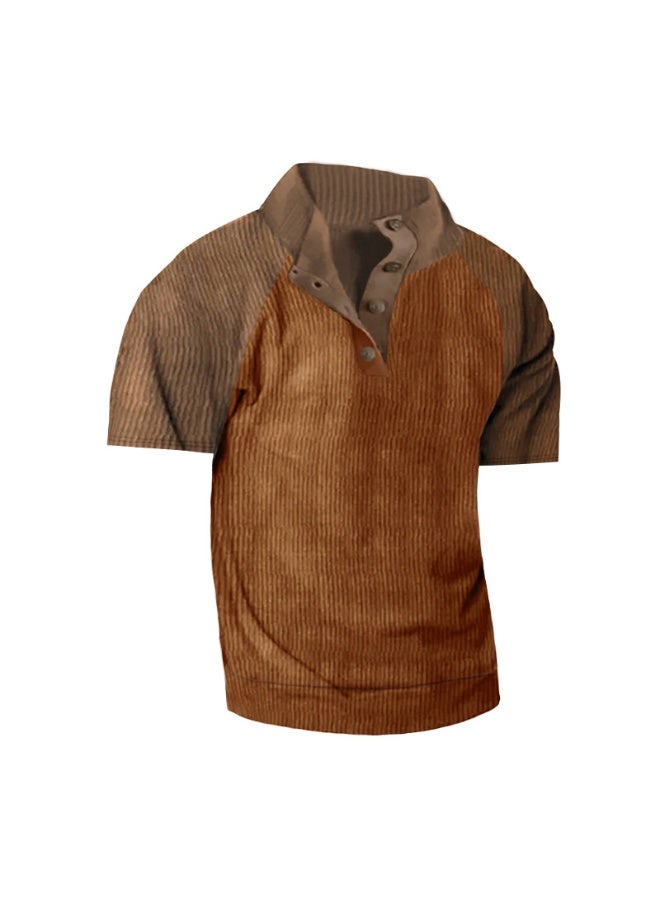 Spring/Summer  Men's Outdoor Raglan Sleeves Casual Stand up Neck Loose Corduroy Colored Short Sleeve - Image 1