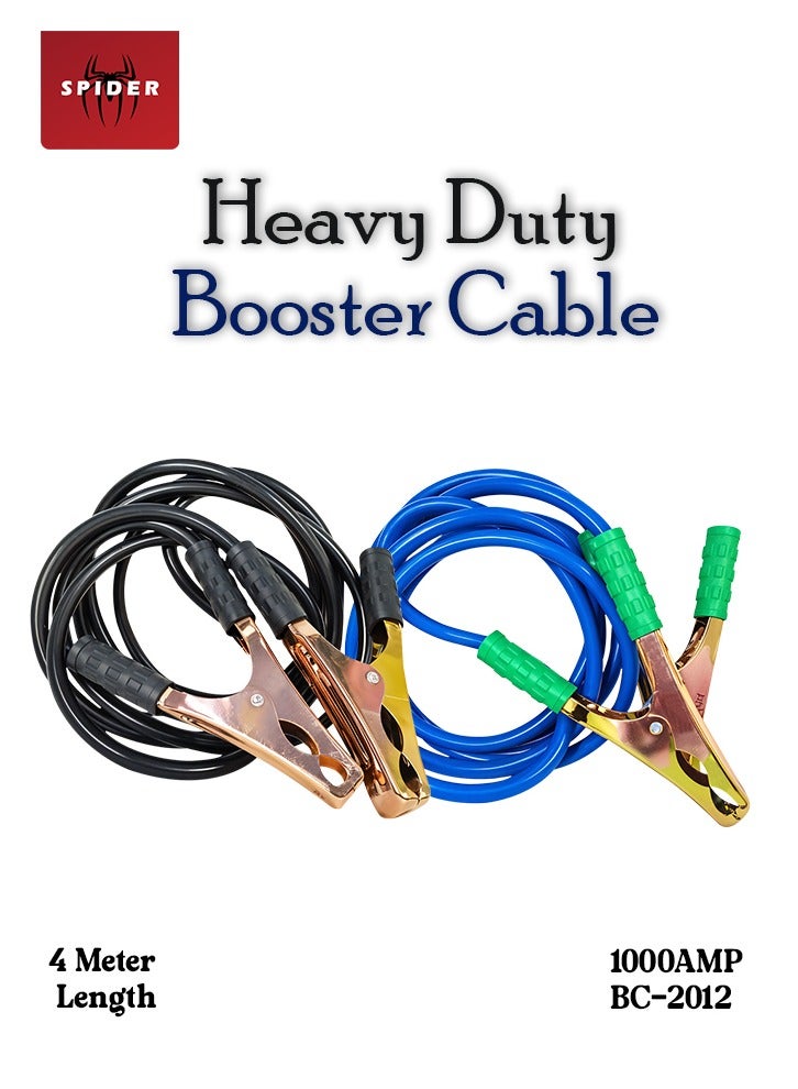 Spider Heavy Duty 1000AMP Booster Cable – 4 Meter Length with Insulated Clamps for Safe Jump-Starting Cars, Trucks, and Boats - BC-2012 - Image 1
