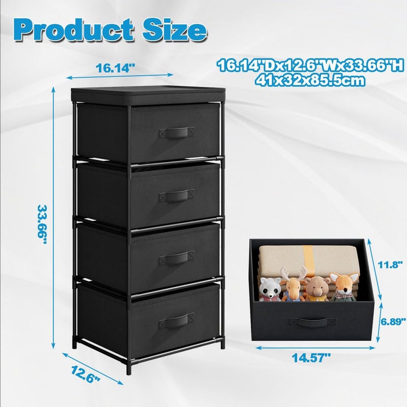 SUOERNUO Dresser for Bedroom with 4 Storage Drawers,Fabric Storage Tower, Makeup Drawer Organizers, Organizer Unit for Bedroom Livingroom (Black, 4Drawers) - Image 2