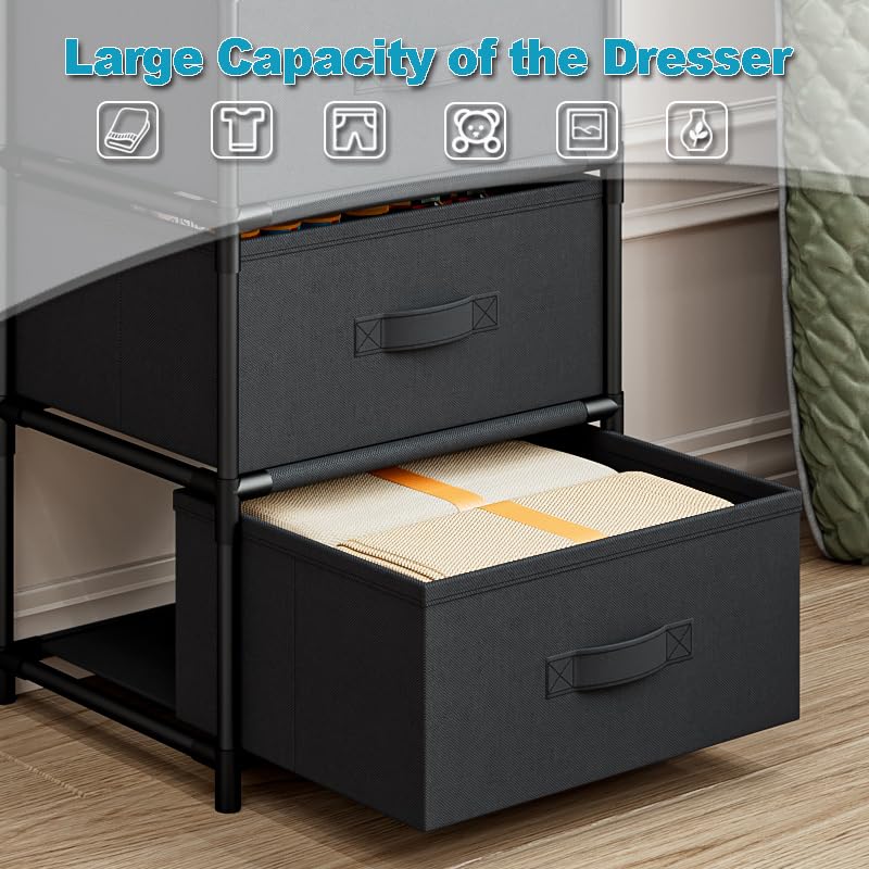 SUOERNUO Dresser for Bedroom with 4 Storage Drawers,Fabric Storage Tower, Makeup Drawer Organizers, Organizer Unit for Bedroom Livingroom (Black, 4Drawers) - Image 4
