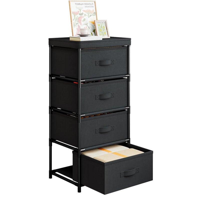 SUOERNUO Dresser for Bedroom with 4 Storage Drawers,Fabric Storage Tower, Makeup Drawer Organizers, Organizer Unit for Bedroom Livingroom (Black, 4Drawers) - Image 1