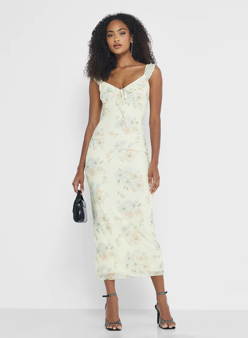 جينجر Frill Detail Floral Maxi Dress