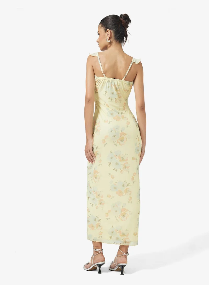 Ginger Frill Detail Floral Maxi Dress
