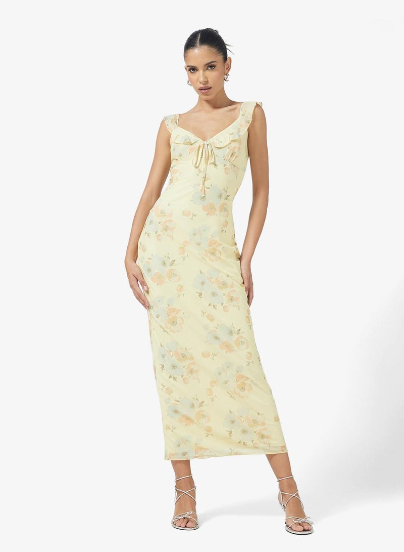 جينجر فستان ماكسي مزين بالزهور بياقة مكشكشة - Image 4