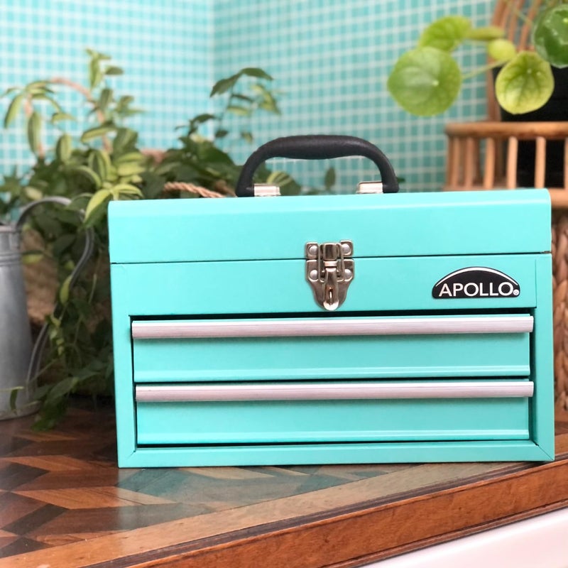 Apollo Tools 14 Inch Steel Tool Box with Deep Top Compartment and 2 Drawers in Heavy-Duty Steel With Ball Bearing Opening and Powder Coated Finish - Aqua Green - DT5010-GR - Image 5