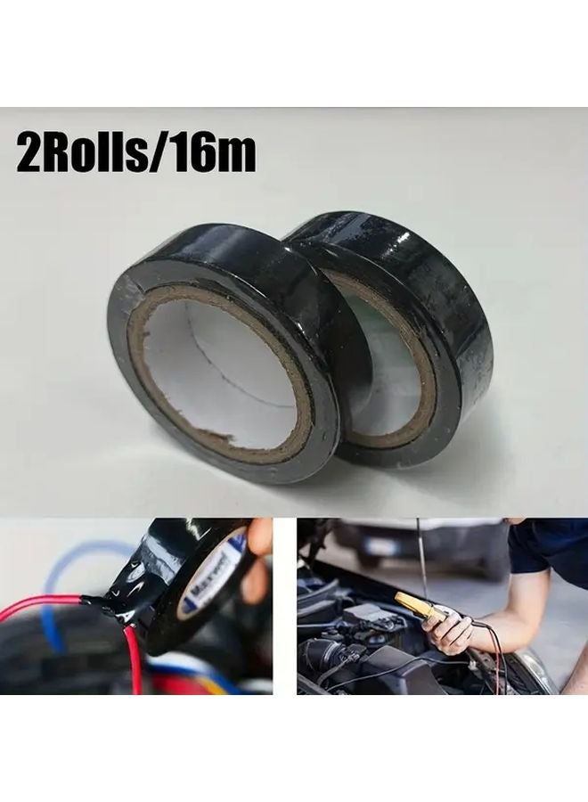 Black PVC Electrical Tape 2 Rolls 629.92 Inch Flexible for DIY Industrial Use - Image 1