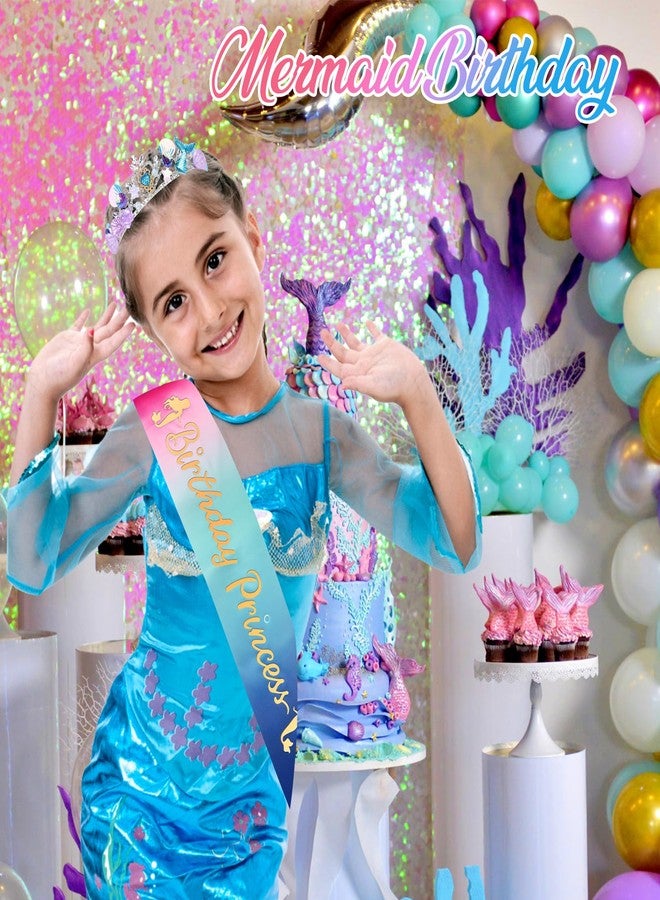 CIEHER Mermaid Crown and Birthday Princess Sash for Women Girls Birthday Girl Sash Mermaid Tiara Mermaid Birthday Decorations Princess Birthday Party - Image 2