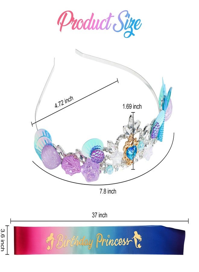 CIEHER Mermaid Crown and Birthday Princess Sash for Women Girls Birthday Girl Sash Mermaid Tiara Mermaid Birthday Decorations Princess Birthday Party - Image 5