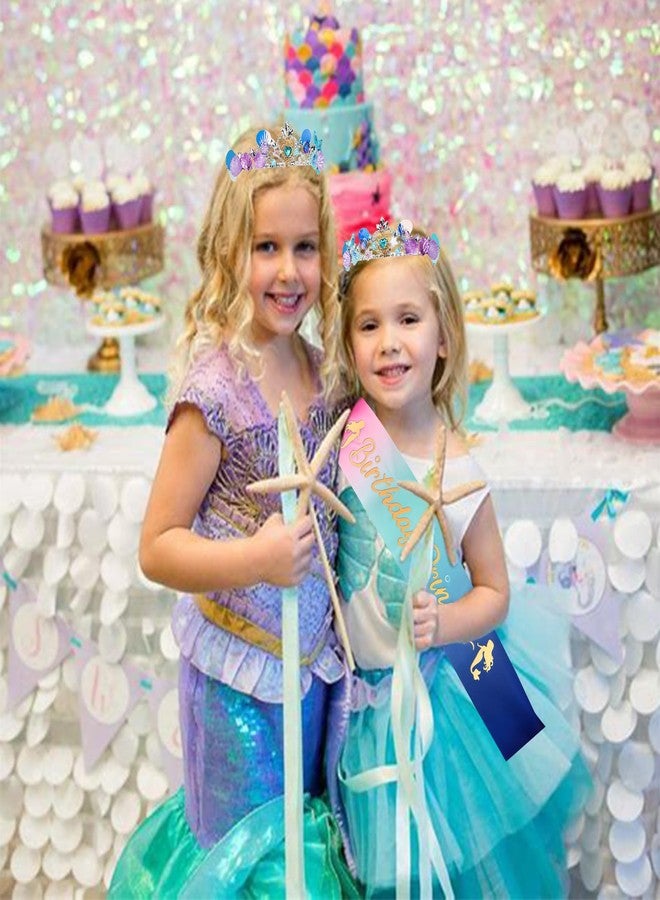 CIEHER Mermaid Crown and Birthday Princess Sash for Women Girls Birthday Girl Sash Mermaid Tiara Mermaid Birthday Decorations Princess Birthday Party - Image 3