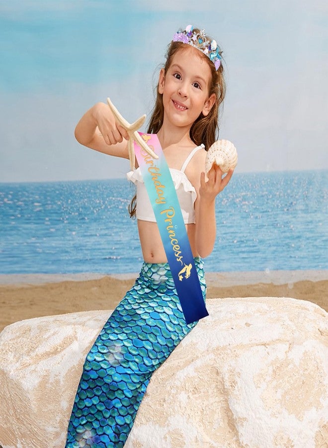 CIEHER Mermaid Crown and Birthday Princess Sash for Women Girls Birthday Girl Sash Mermaid Tiara Mermaid Birthday Decorations Princess Birthday Party - Image 4