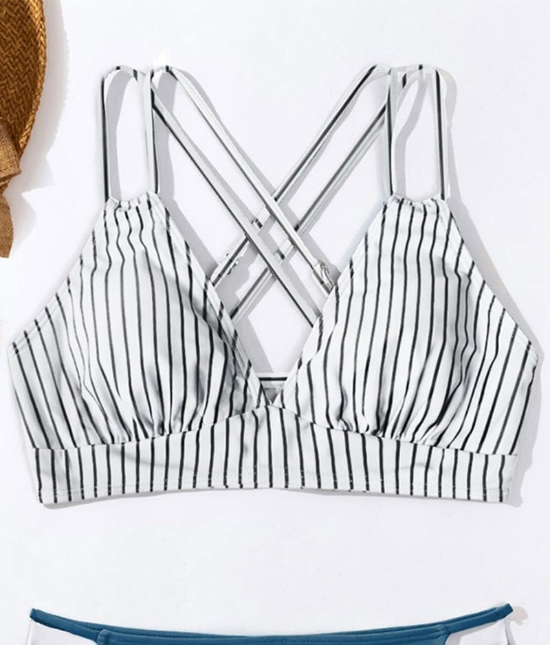 Tainehs Women's Push Up V Neck Bikini Tops Criss Cross Back Padded Bathing Suit Top Only - Image 3