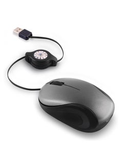 USB Wired Mini Mouse, Computer Mouse, Compact, Portable, Small Travel Mice with Retractable Cable, Corded Mouse, for Computers and Laptops, Gray