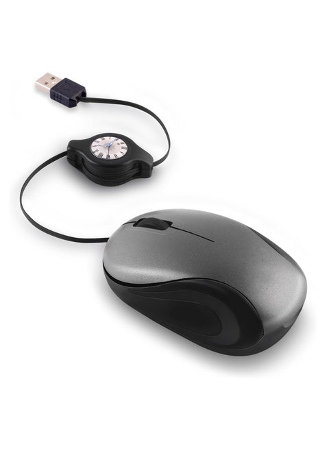 USB Wired Mini Mouse, Computer Mouse, Compact, Portable, Small Travel Mice with Retractable Cable, Corded Mouse, for Computers and Laptops, Gray