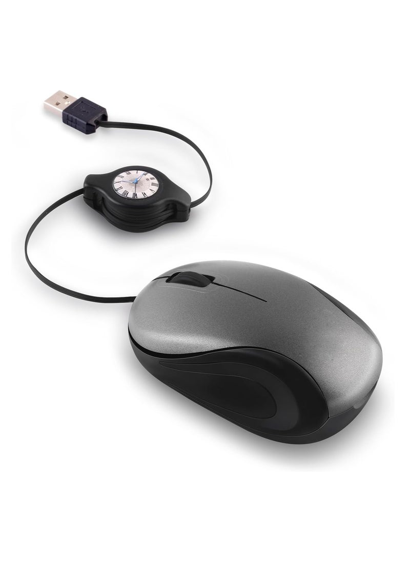 KASTWAVE - USB Wired Mini Mouse, Computer Mouse, Compact, Portable, Small Travel Mice with Retractable Cable, Corded Mouse, for Computers and Laptops, Gray - Image 1