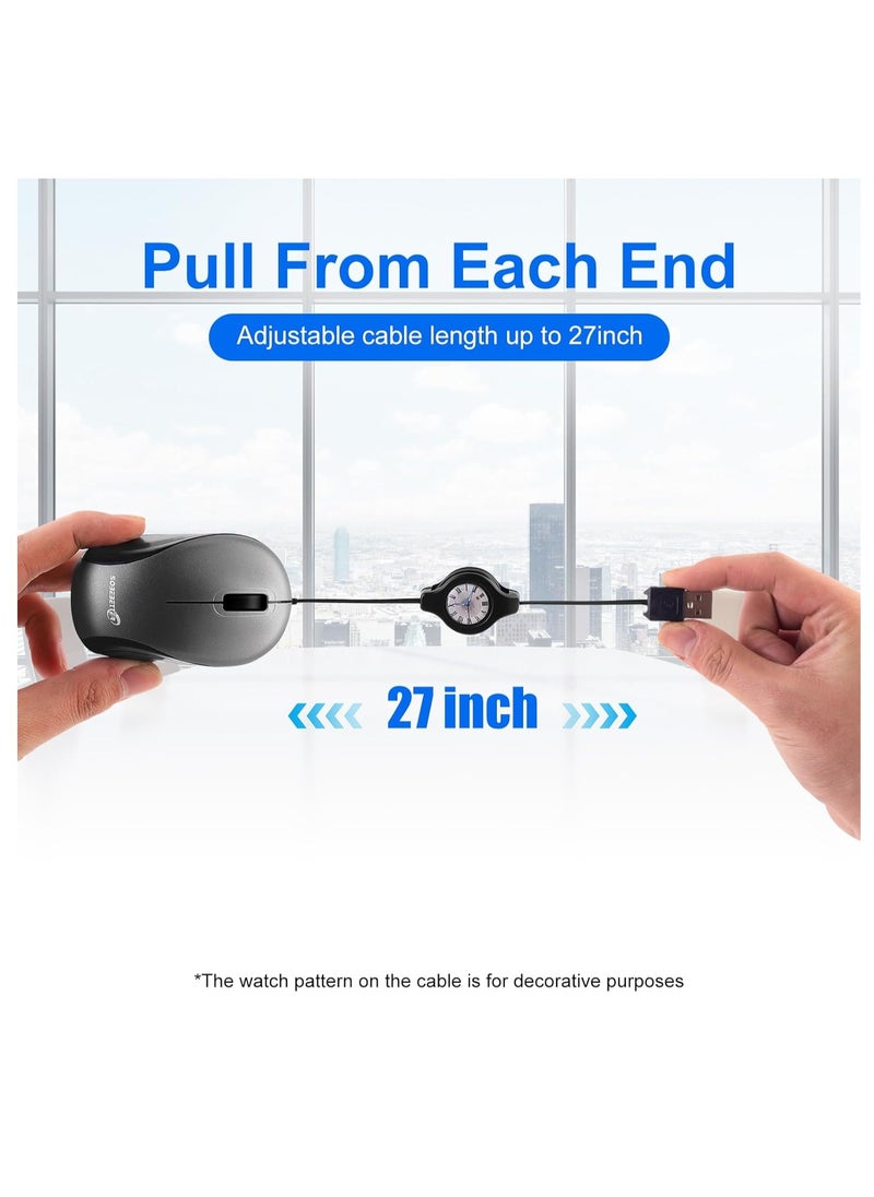 KASTWAVE - USB Wired Mini Mouse, Computer Mouse, Compact, Portable, Small Travel Mice with Retractable Cable, Corded Mouse, for Computers and Laptops, Gray - Image 1