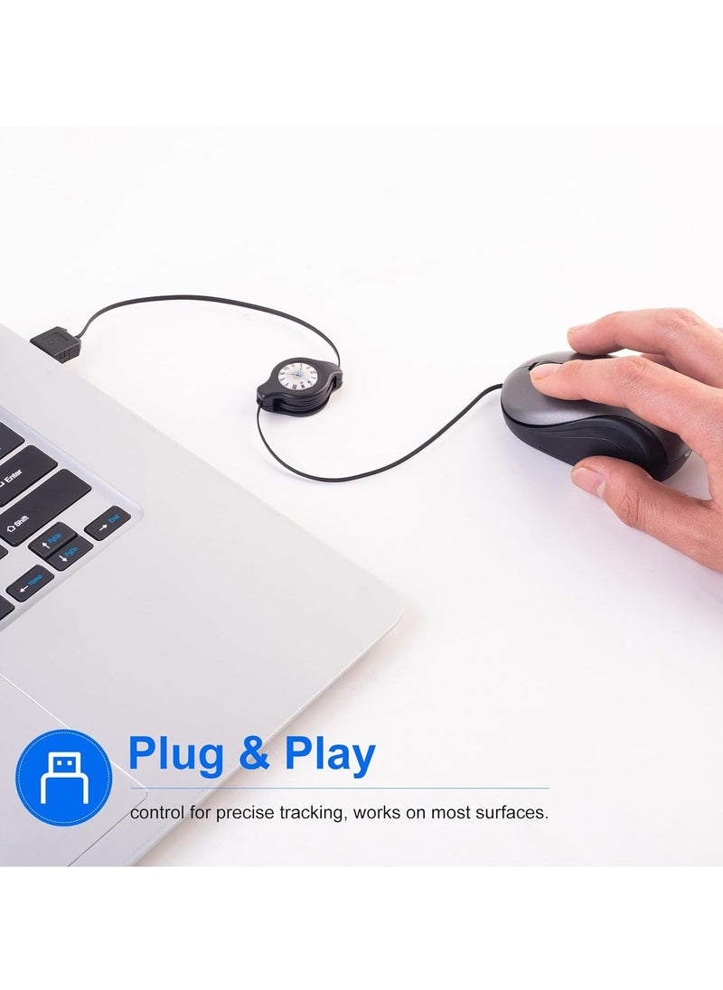 KASTWAVE - USB Wired Mini Mouse, Computer Mouse, Compact, Portable, Small Travel Mice with Retractable Cable, Corded Mouse, for Computers and Laptops, Gray - Image 1