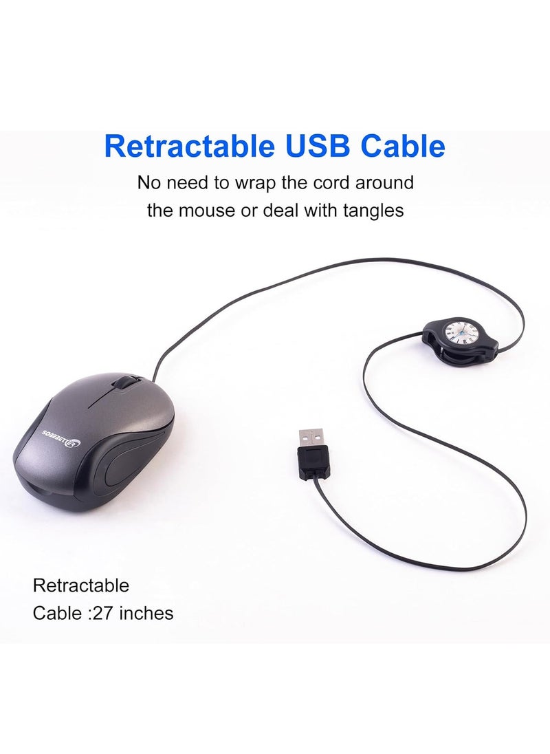 KASTWAVE - USB Wired Mini Mouse, Computer Mouse, Compact, Portable, Small Travel Mice with Retractable Cable, Corded Mouse, for Computers and Laptops, Gray - Image 1
