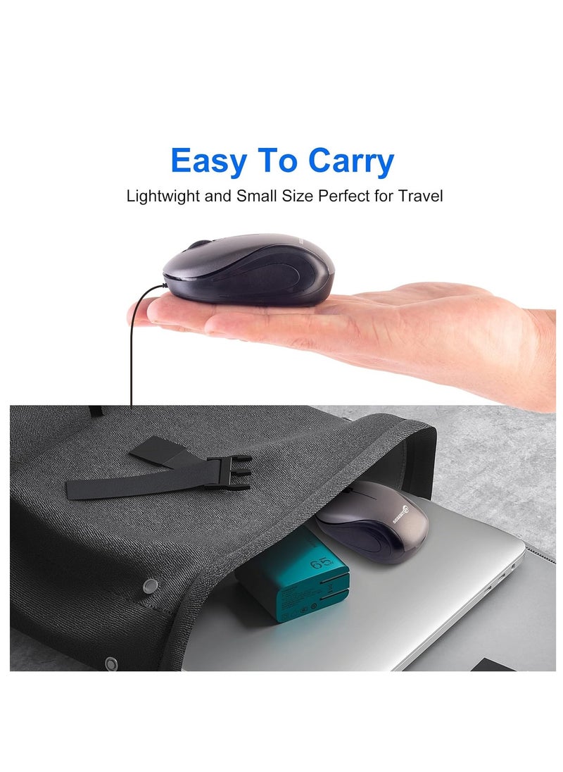 KASTWAVE - USB Wired Mini Mouse, Computer Mouse, Compact, Portable, Small Travel Mice with Retractable Cable, Corded Mouse, for Computers and Laptops, Gray - Image 1